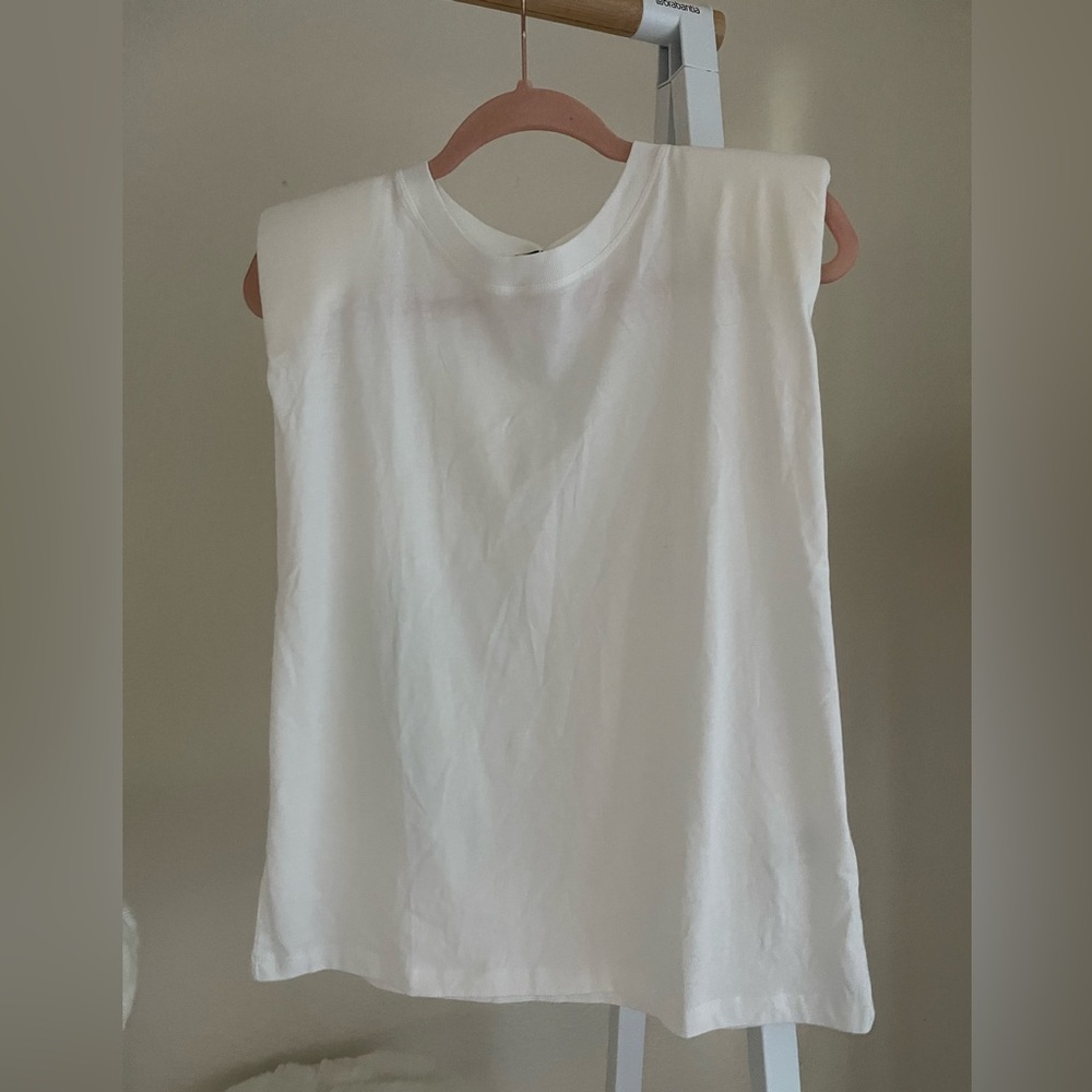 NWT Zara white muscle tee with shoulder pads size small
